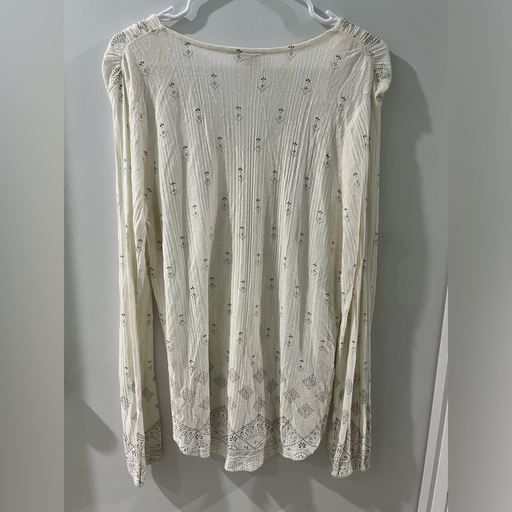 Lucky Brand Cream V-Neck Tassel Boho Tunic, size large - Picture 4 of 5